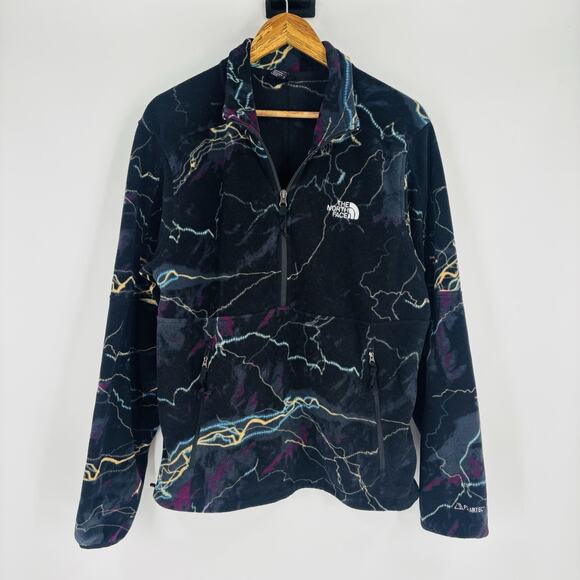 North Face Fleece Jacket 1/4 Zip Mens Medium TNF Black Trail Glow Print - Picture 1 of 9
